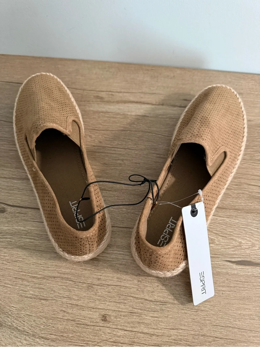 Esprit Medium Taupe Perforated Suede Slip-On Espadrilles, NWT, 8.5